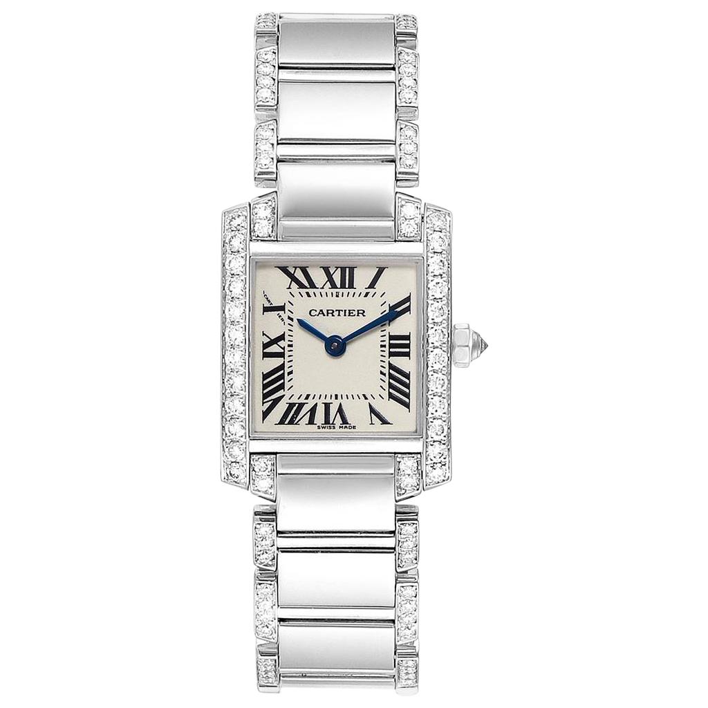 Cartier Tank Francaise White Gold Diamond Ladies Watch WE1002SF