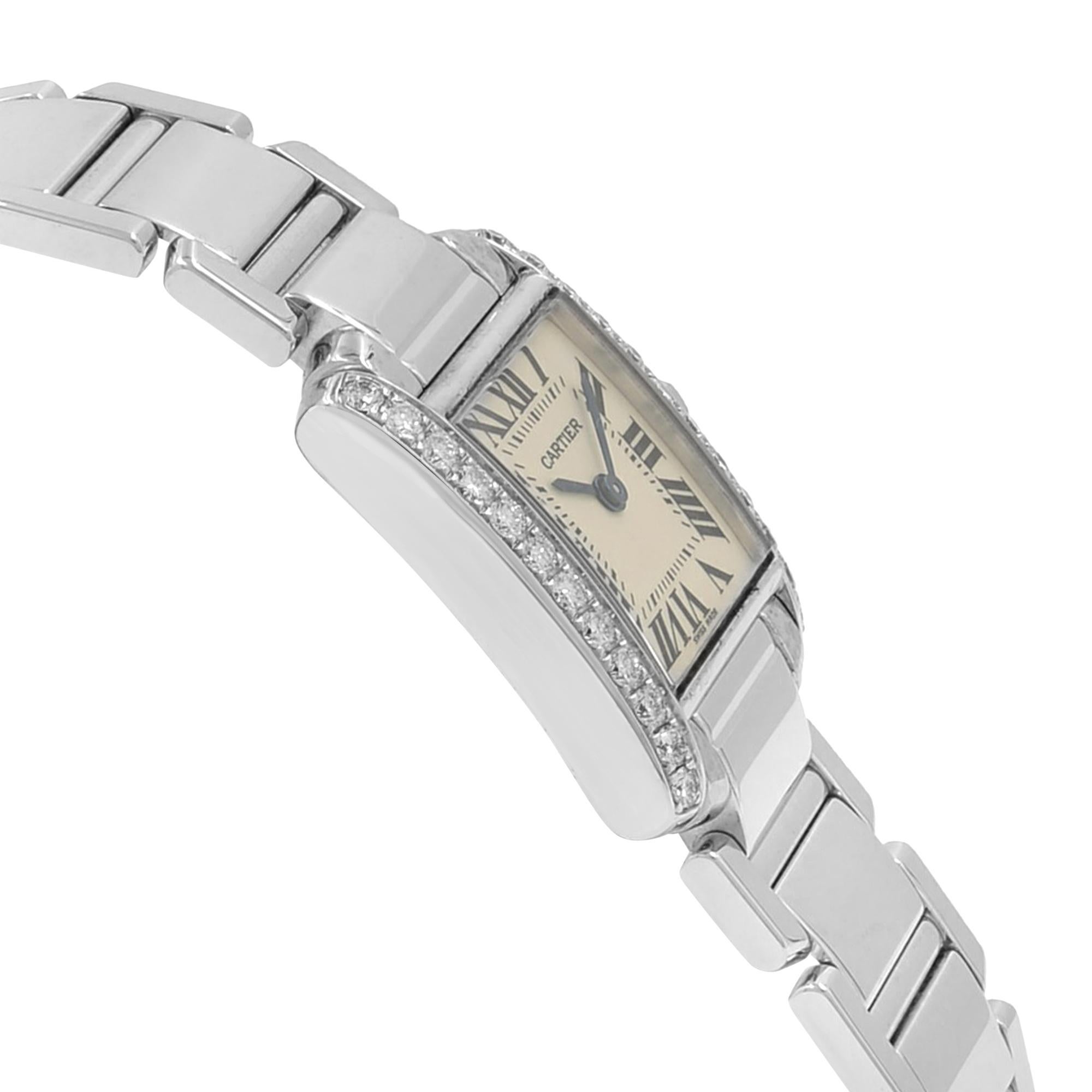 Cartier Tank Francaise White Gold Diamond Quartz Ladies Watch WE1002S3 Mint B/P In Excellent Condition In New York, NY