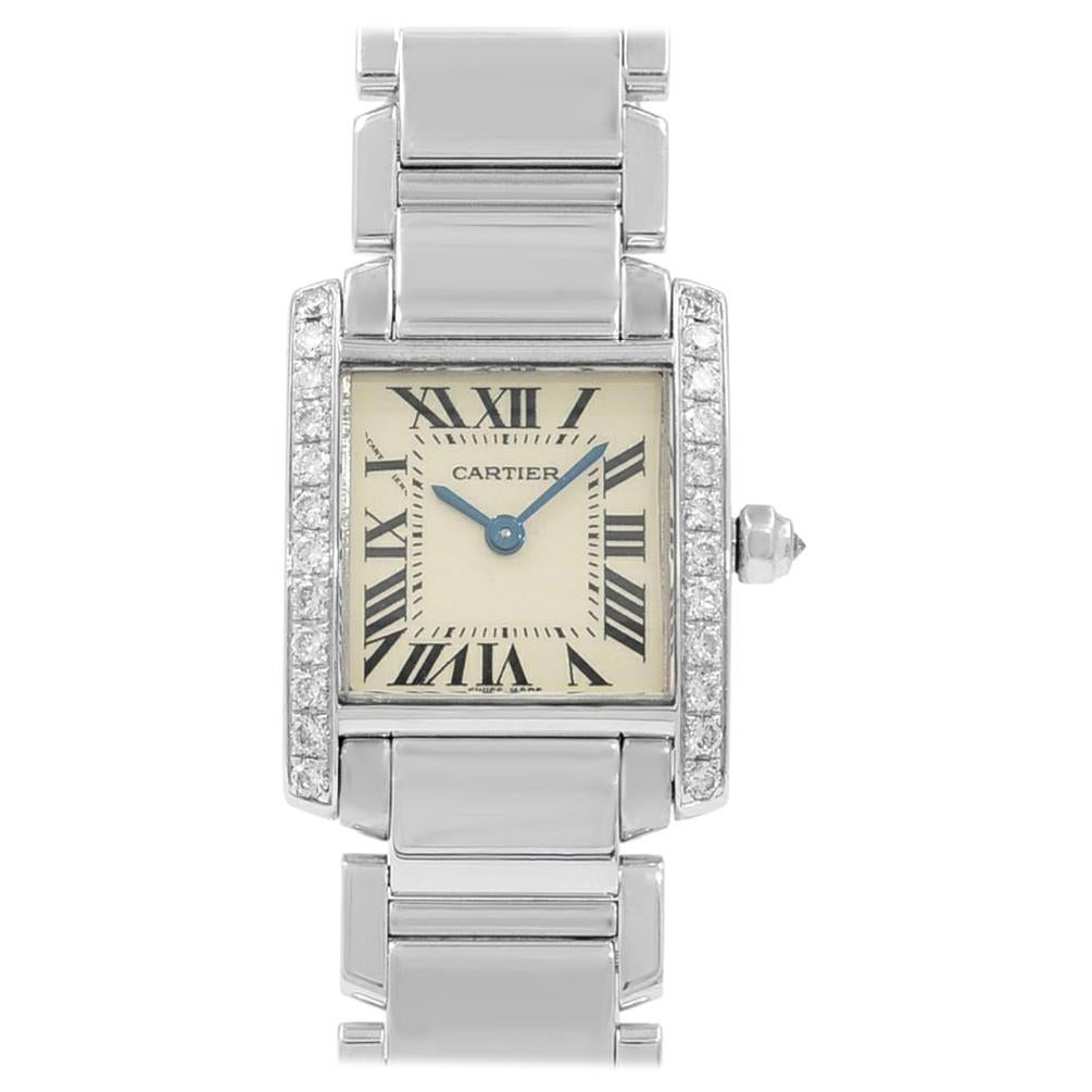 Cartier Tank Francaise White Gold Diamond Quartz Ladies Watch WE1002S3 Mint B/P