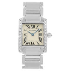 Cartier Tank Francaise White Gold Diamond Quartz Ladies Watch WE1002S3 Mint B/P