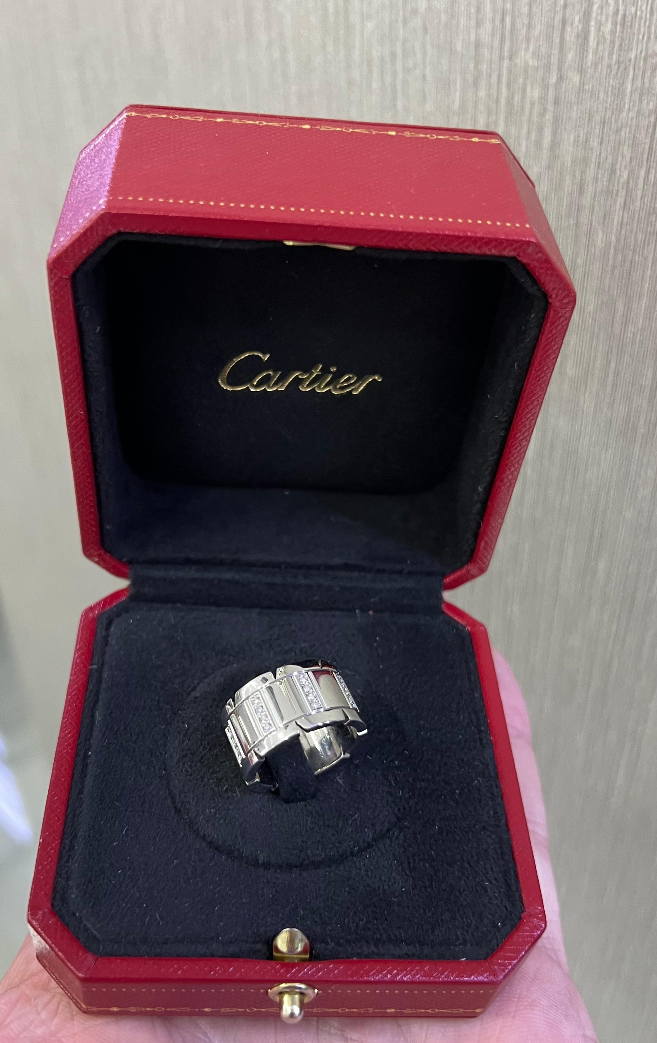 Cartier Tank Française White Gold Diamond Ring 51 In Good Condition For Sale In MIAMI, FL