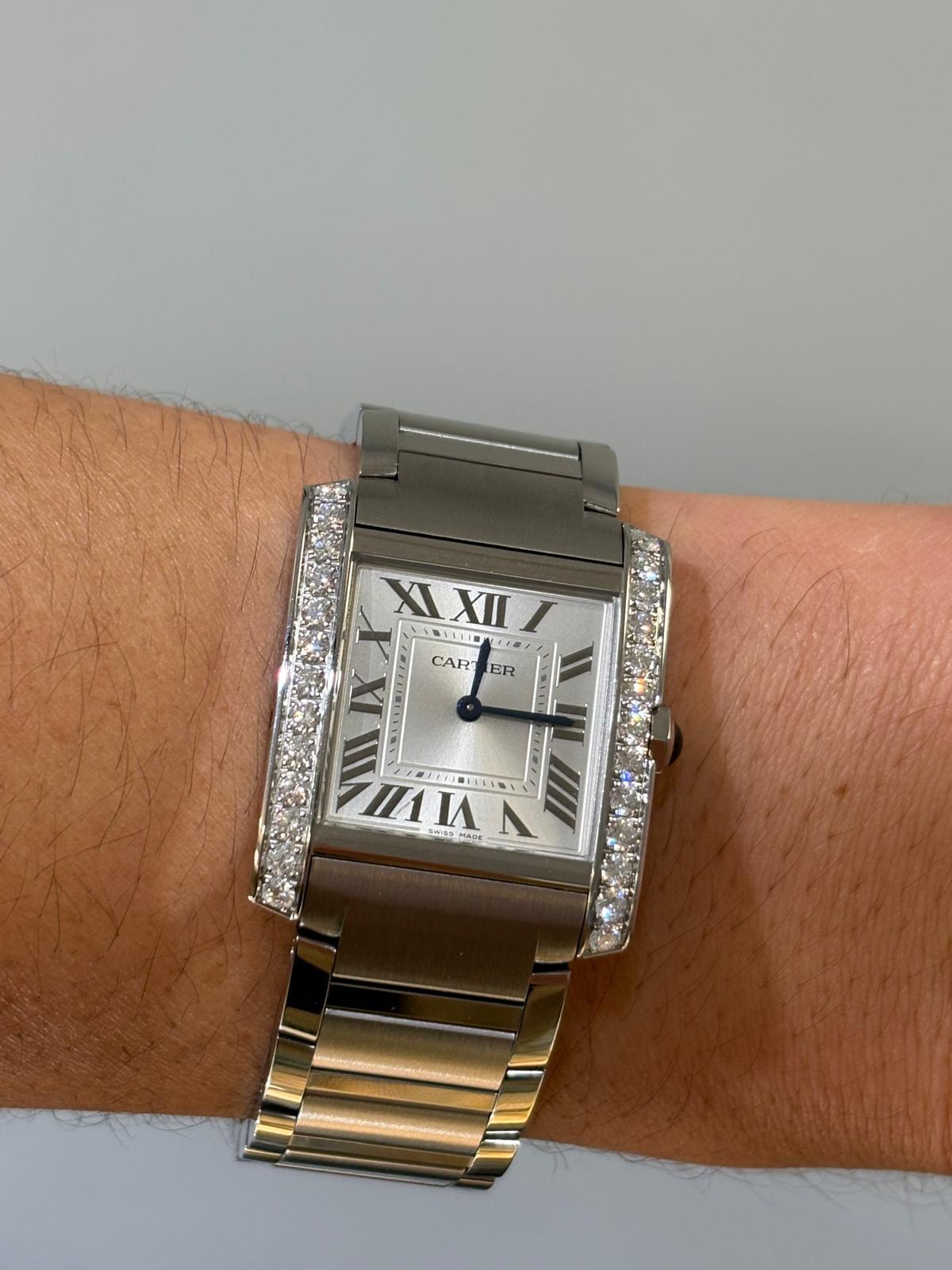 Cartier Tank Francaise avec Brancards sertis de diamants Excellent état - En vente à Princeton, NJ