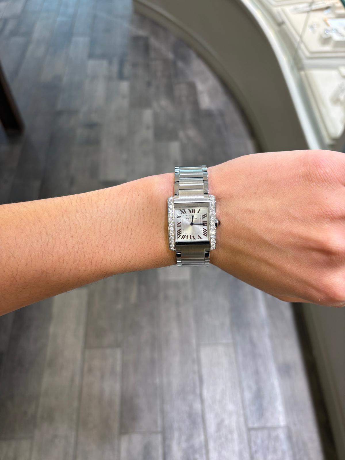 Cartier Tank Francaise avec Brancards sertis de diamants Unisexe en vente