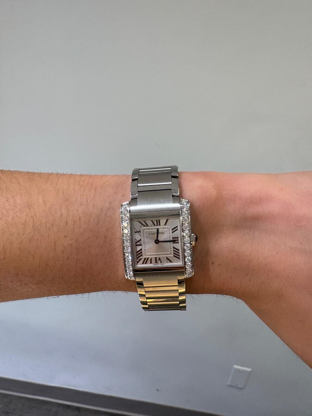 Cartier Tank Francaise avec Brancards sertis de diamants en vente 1