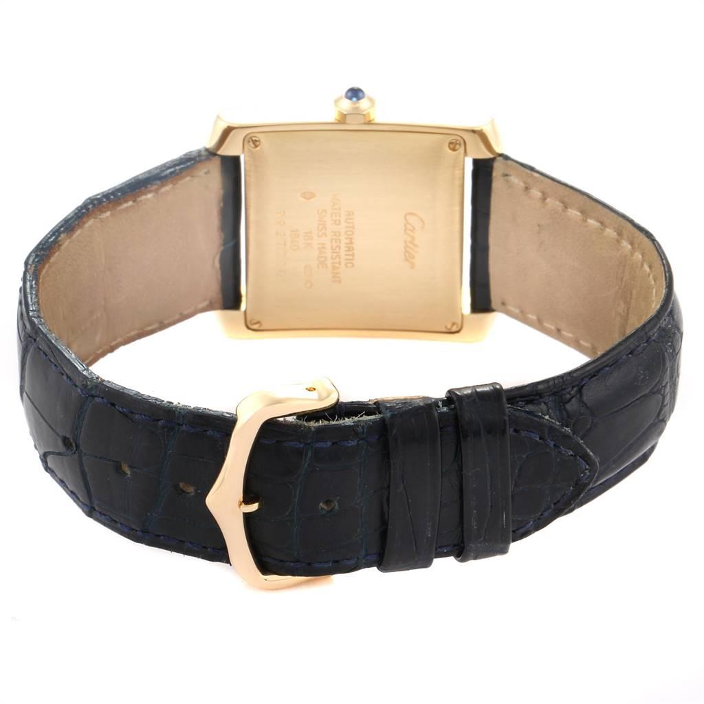 Women's or Men's Cartier Tank Francaise Yellow Gold Black Strap Men's Watch W5000156 For Sale
