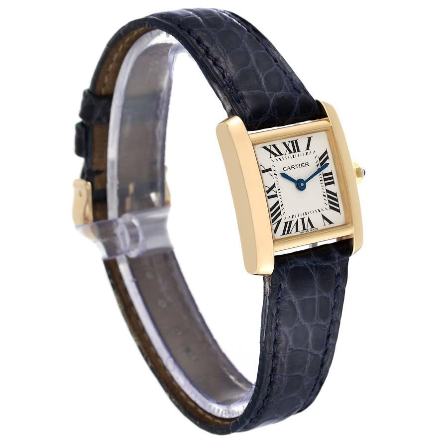 Cartier Tank Francaise Yellow Gold Blue Strap Ladies Watch W5000256 In Excellent Condition In Atlanta, GA