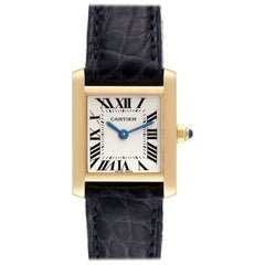 Cartier Tank Francaise Yellow Gold Blue Strap Ladies Watch W5000256