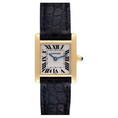 Cartier Tank Francaise Yellow Gold Blue Strap Ladies Watch W5000256 Papers