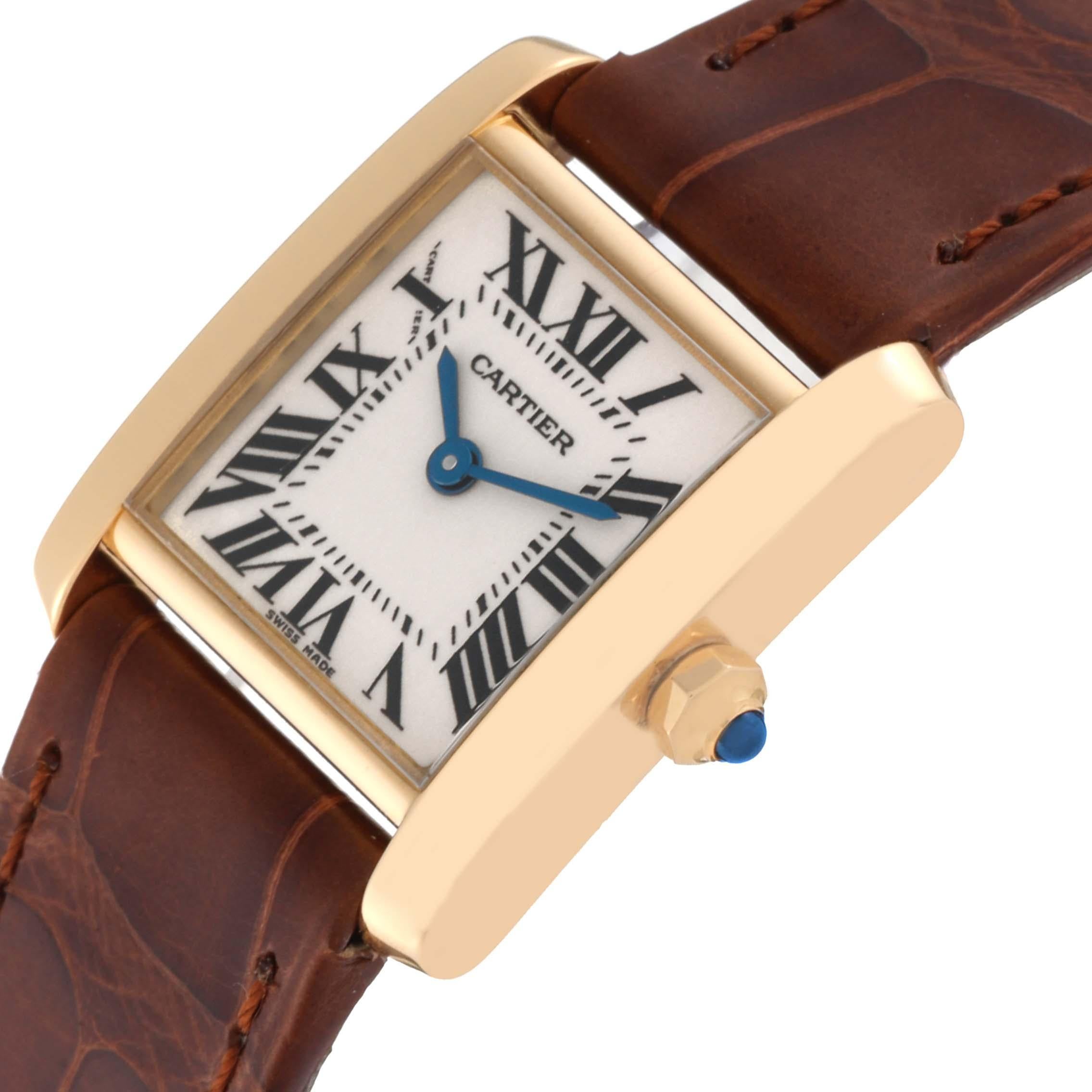 Cartier Tank Francaise Yellow Gold Brown Strap Ladies Watch W5000256 In Excellent Condition In Atlanta, GA