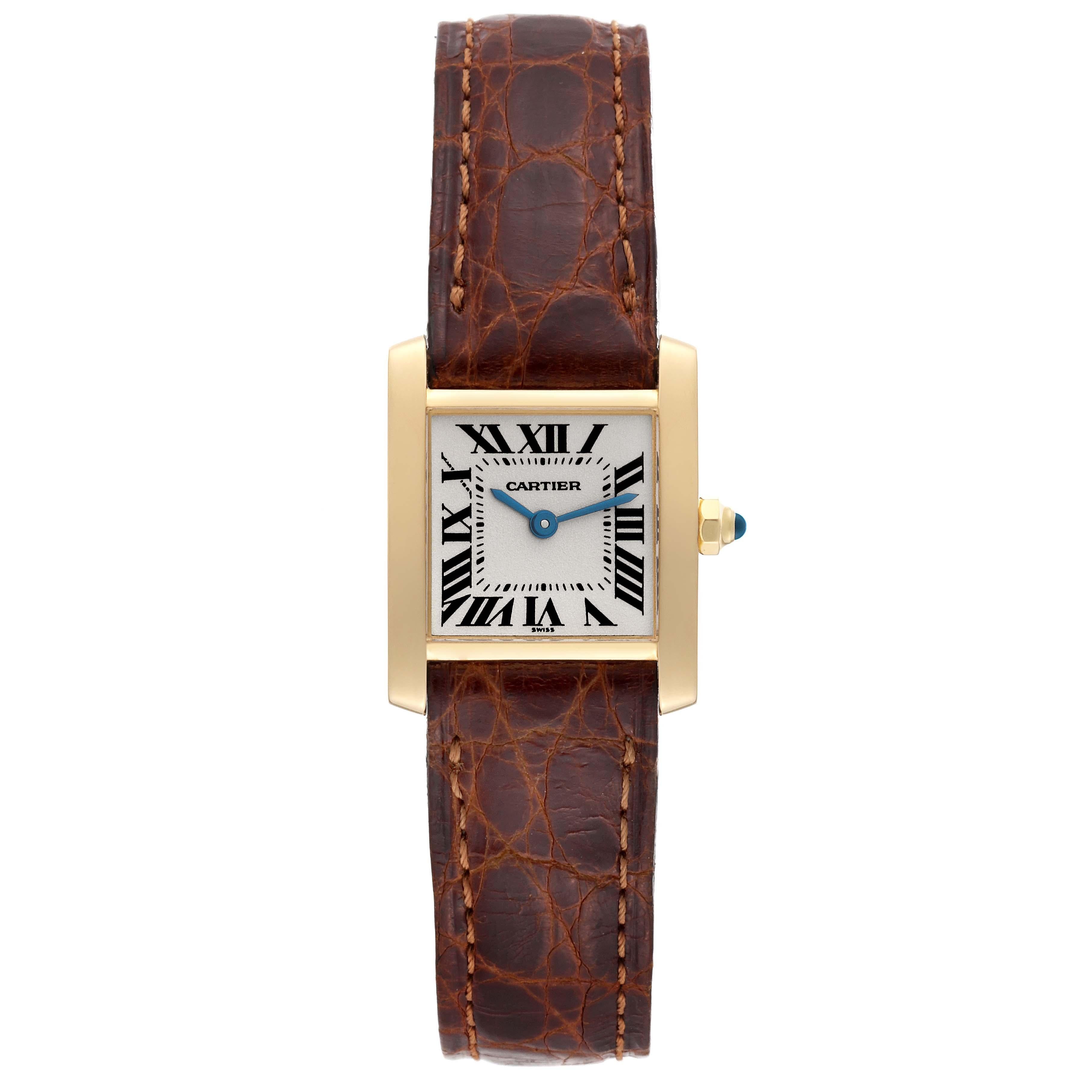 Cartier Tank Francaise Yellow Gold Brown Strap Ladies Watch W5000256 In Excellent Condition In Atlanta, GA
