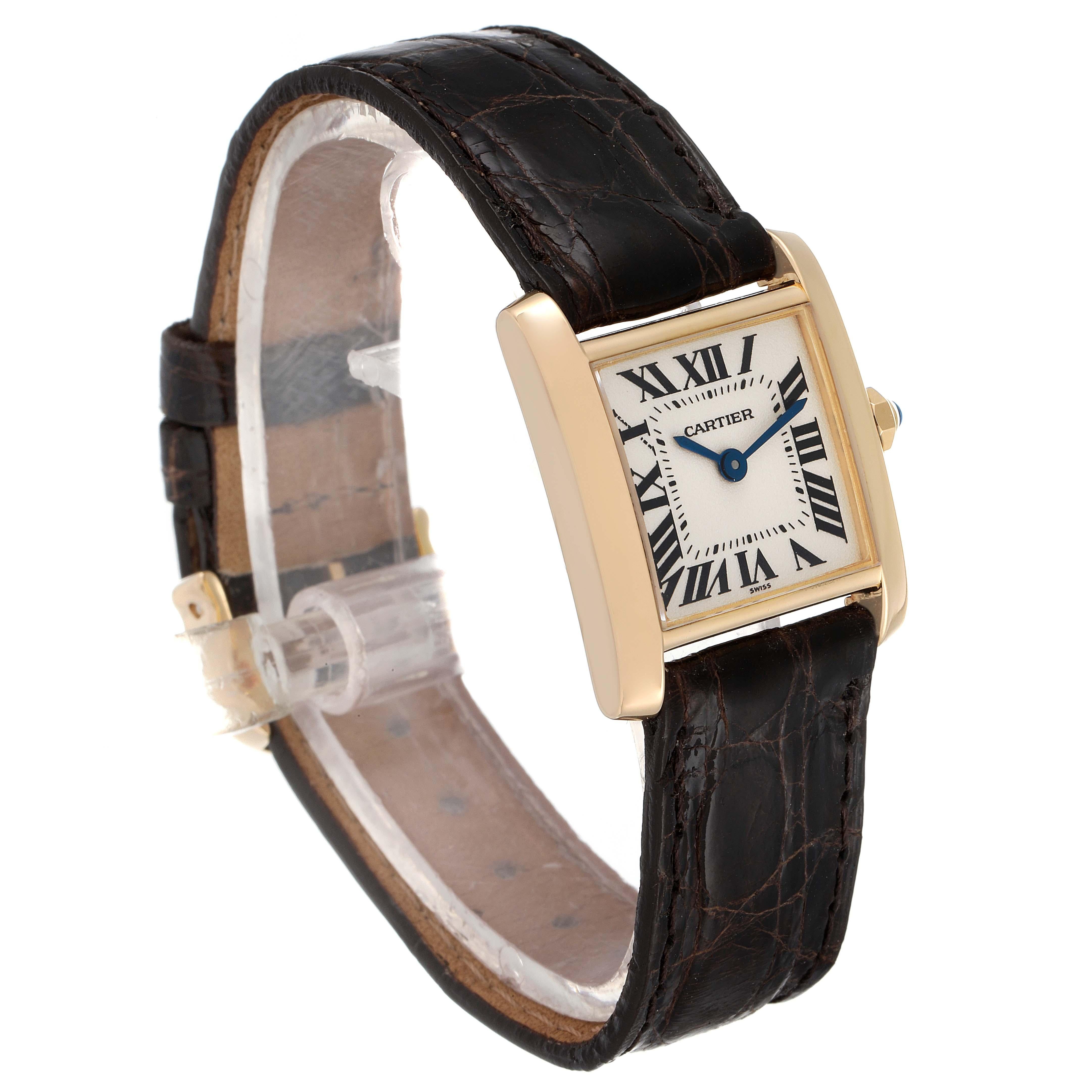 Cartier Tank Francaise Yellow Gold Brown Strap Ladies Watch W5000256 In Excellent Condition In Atlanta, GA