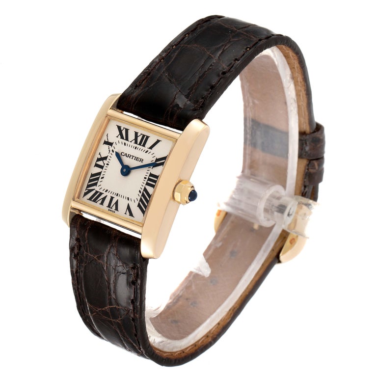 Cartier Tank Francaise Yellow Gold Brown Strap Ladies Watch W5000256 1
