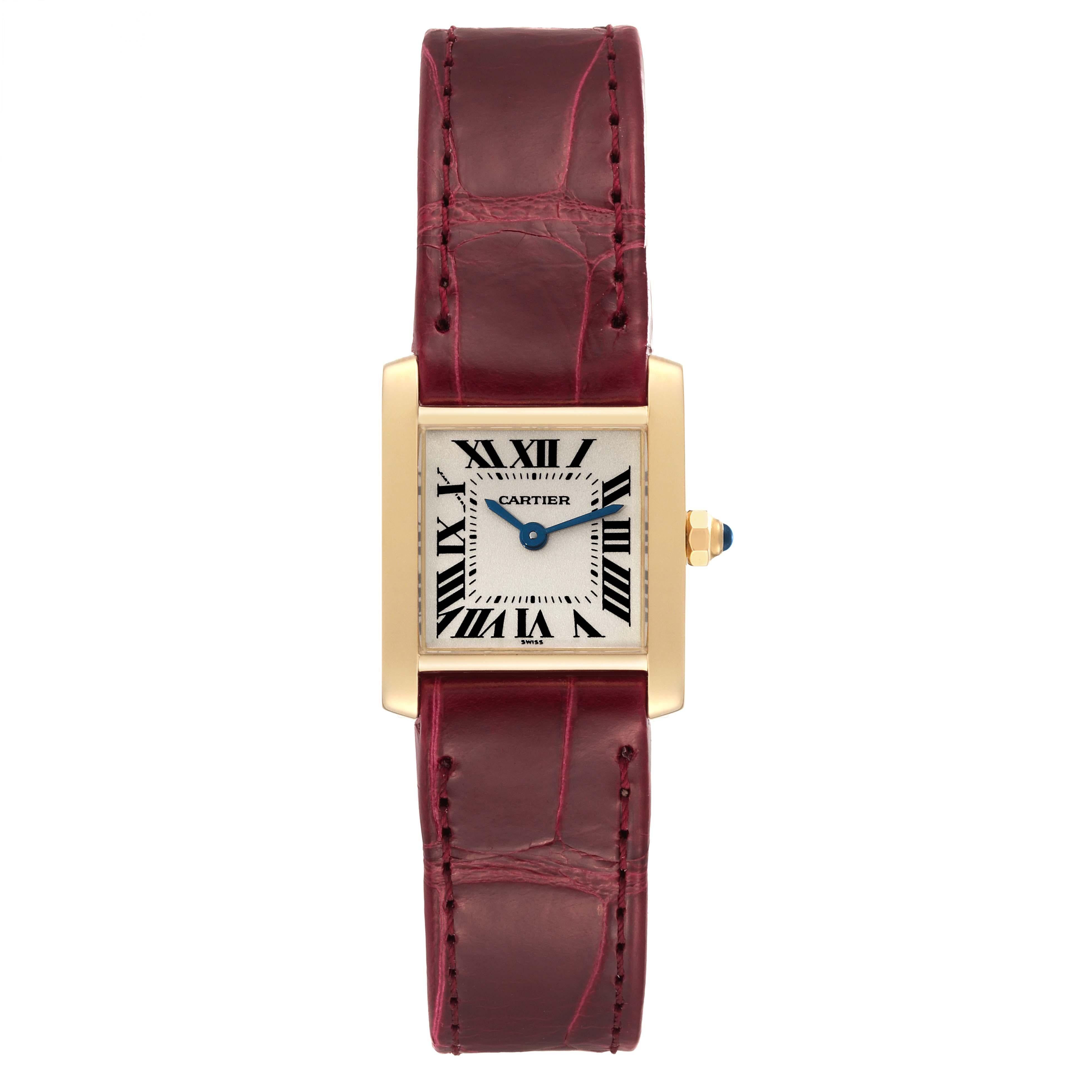 Cartier Tank Francaise Yellow Gold Burgundy Strap Ladies Watch W5000256 In Excellent Condition In Atlanta, GA