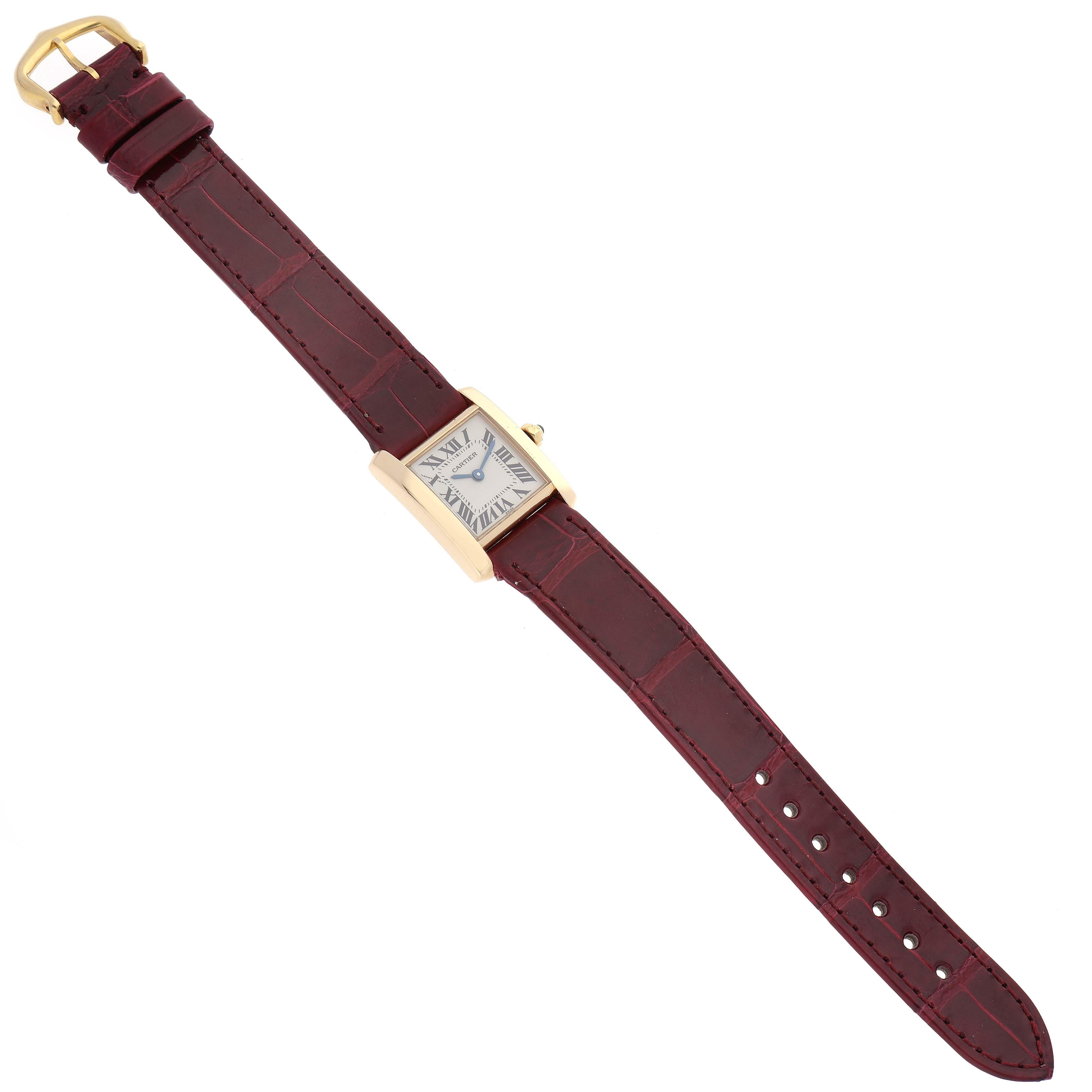 Cartier Tank Francaise Yellow Gold Burgundy Strap Ladies Watch W5000256 In Excellent Condition For Sale In Atlanta, GA