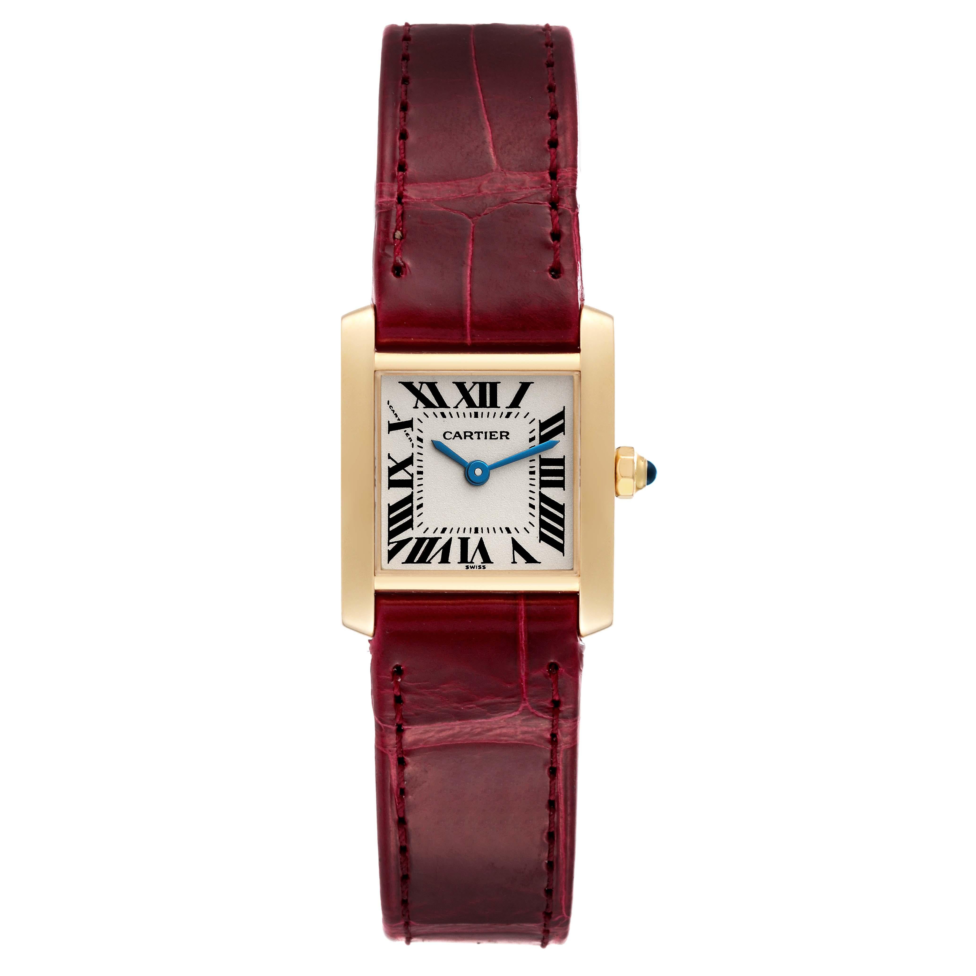 Women's Cartier Tank Francaise Yellow Gold Burgundy Strap Ladies Watch W5000256 For Sale