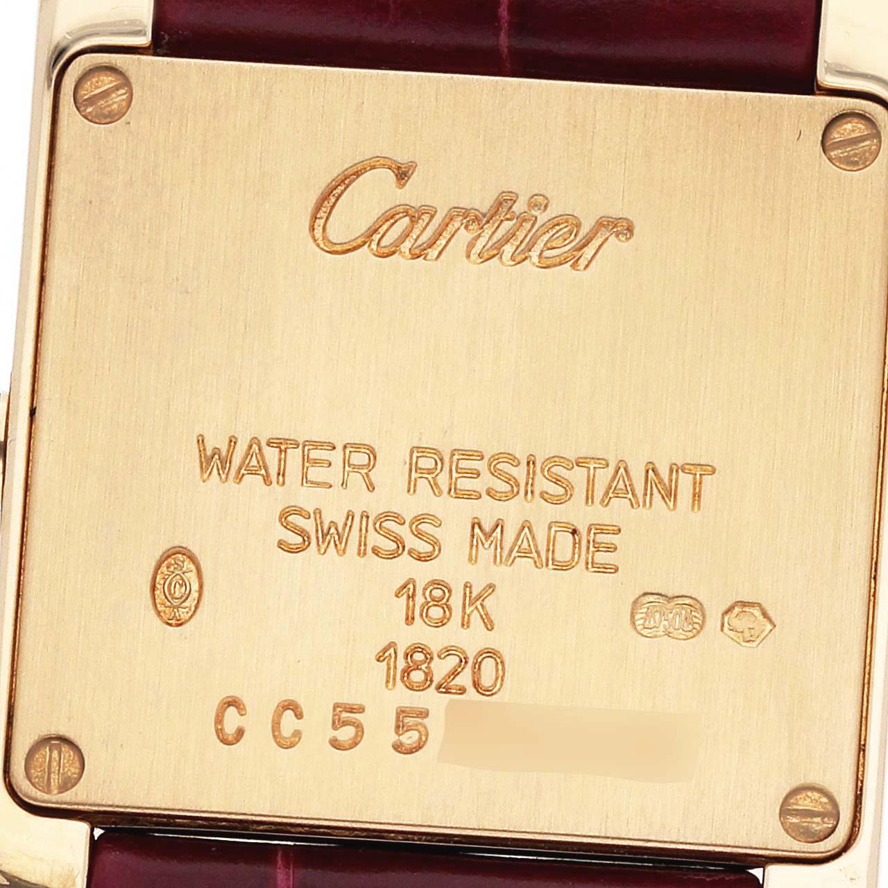 Cartier Tank Francaise Gelbgold Burgund Armband Damenuhr W5000256 im Angebot 3