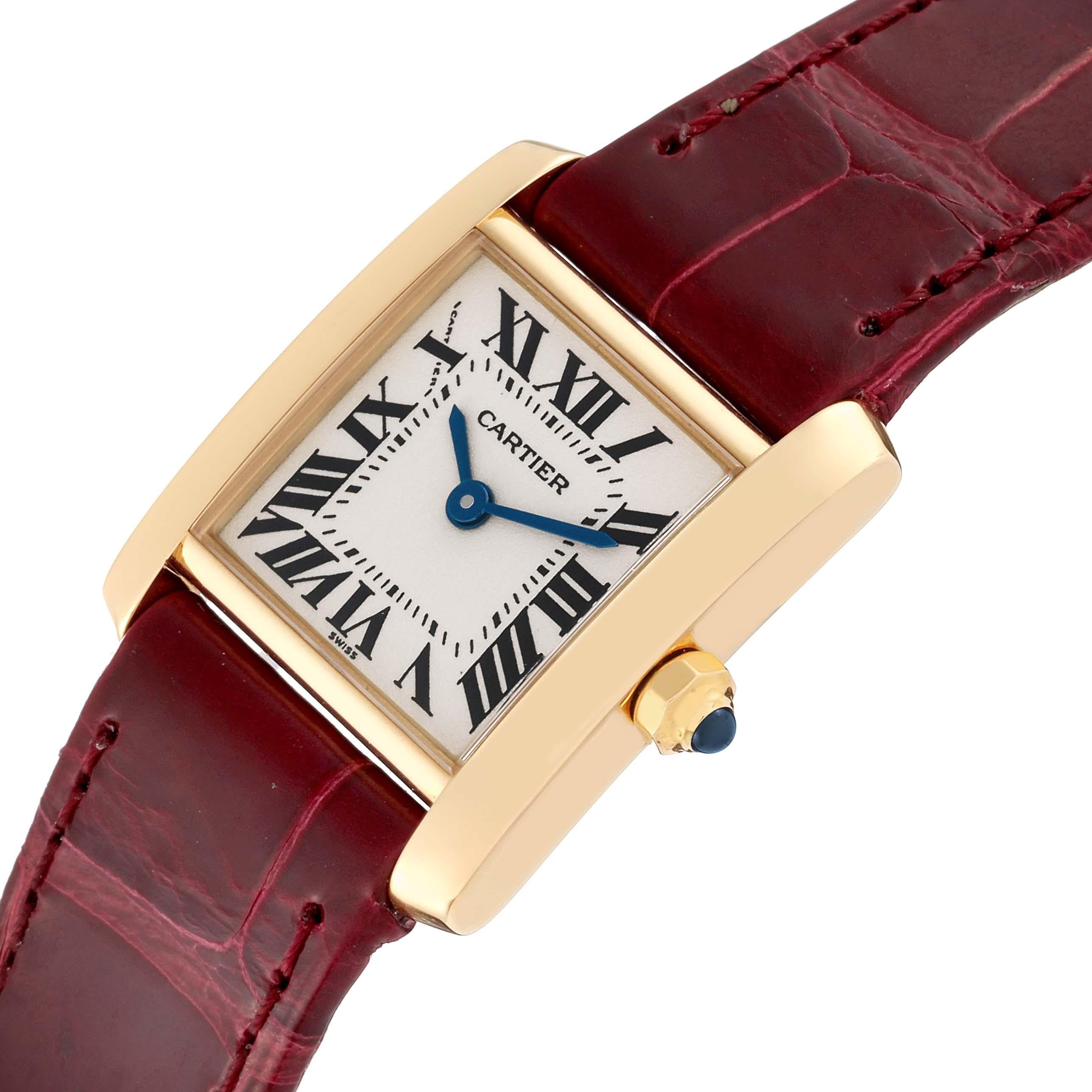 Cartier Tank Francaise Yellow Gold Burgundy Strap Ladies Watch W5000256 For Sale 3