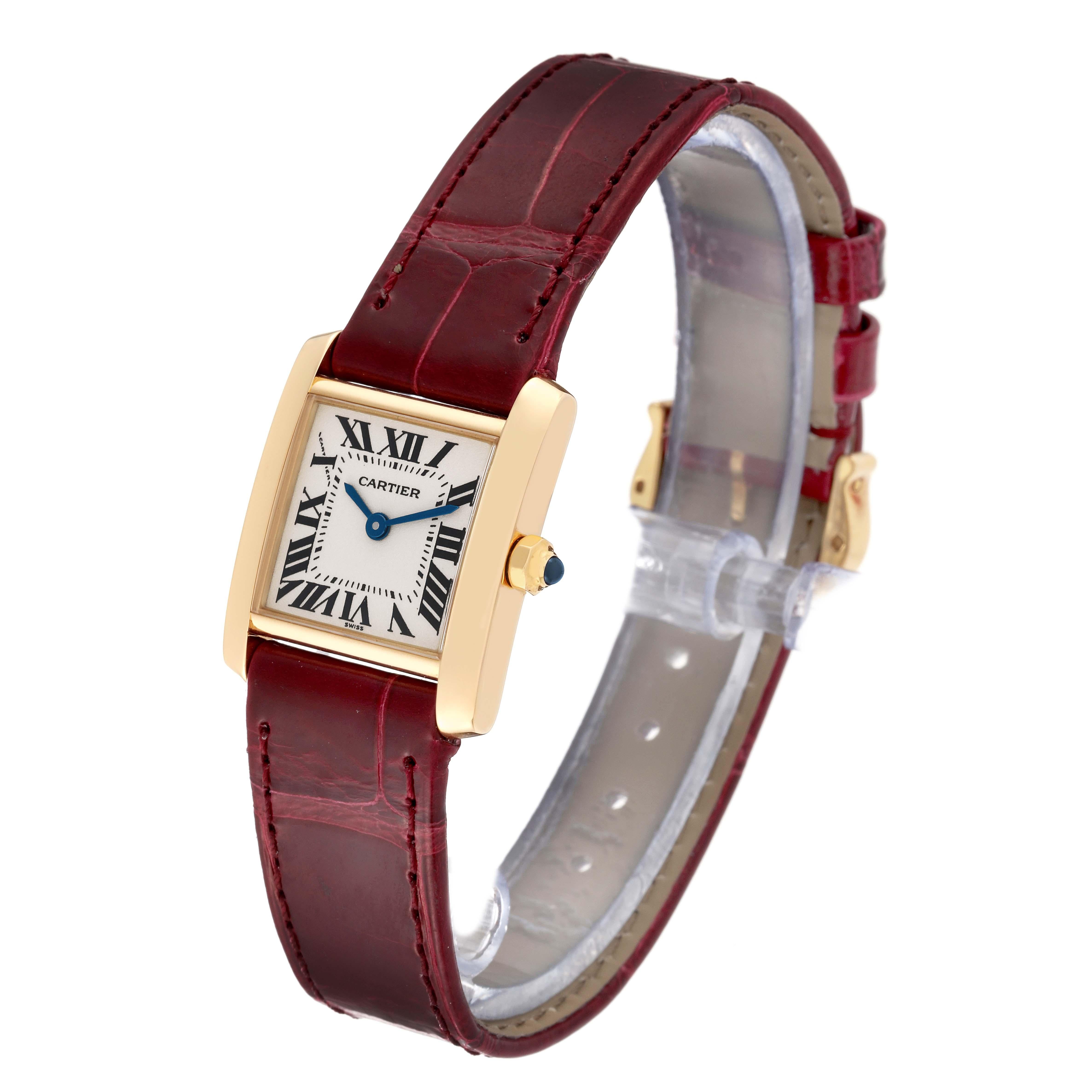 Cartier Tank Francaise Yellow Gold Burgundy Strap Ladies Watch W5000256 For Sale 4