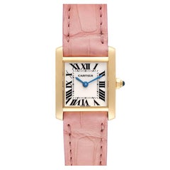 Cartier Tank Francaise Yellow Gold Pink Strap Ladies Watch W5000256 Box Papers