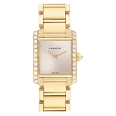 Cartier Tank Francaise Yellow Gold Rose Dial Diamond Ladies Watch WE1021R8