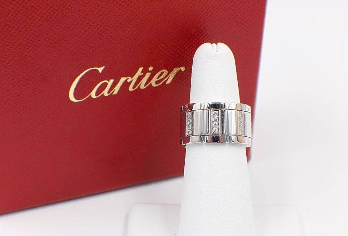 Cartier Tank Franchise Diamond Wedding Band Ring 18 Karat White Gold 1