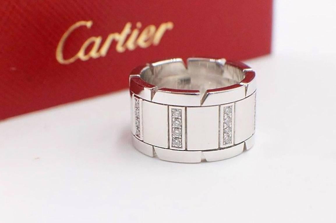 Cartier Tank Franchise Diamond Wedding Band Ring 18 Karat White Gold 2