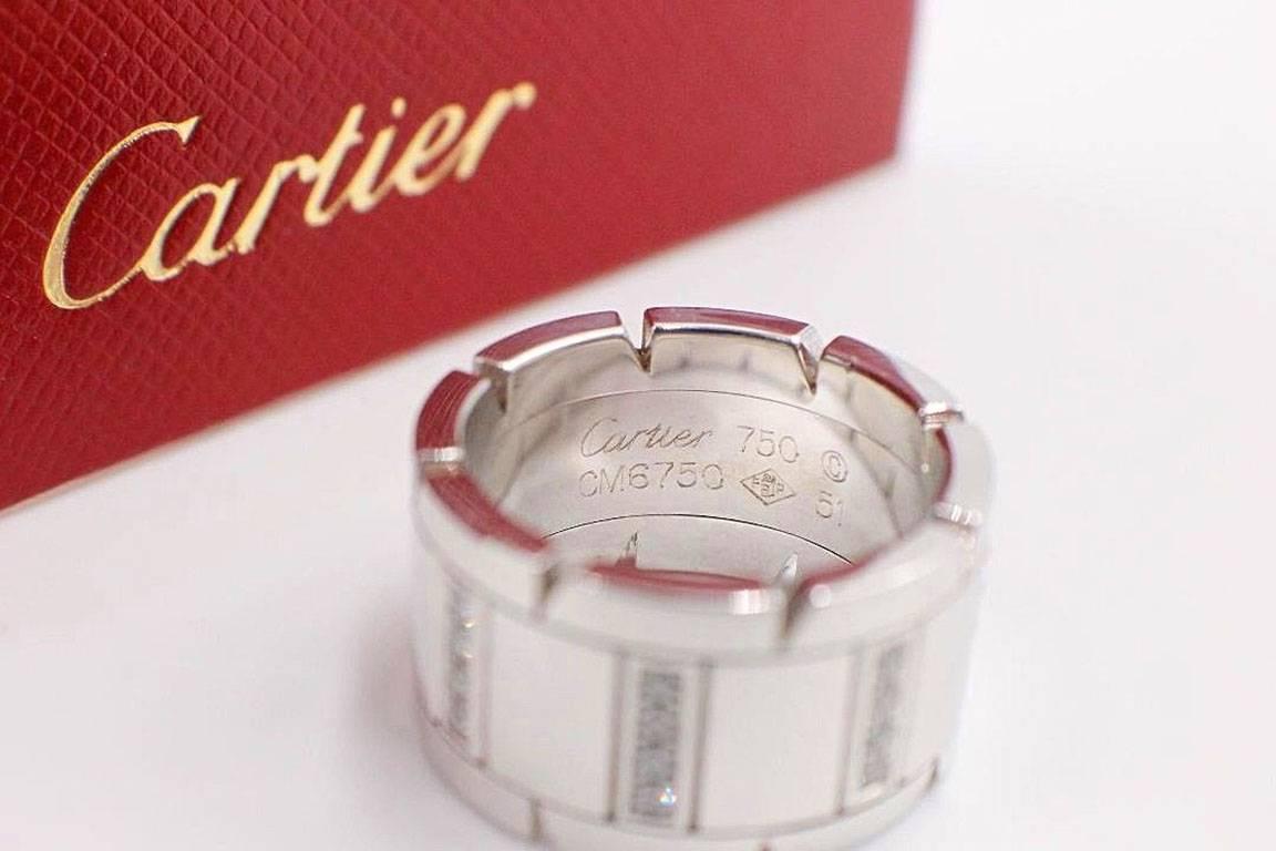 Modern Cartier Tank Franchise Diamond Wedding Band Ring 18 Karat White Gold