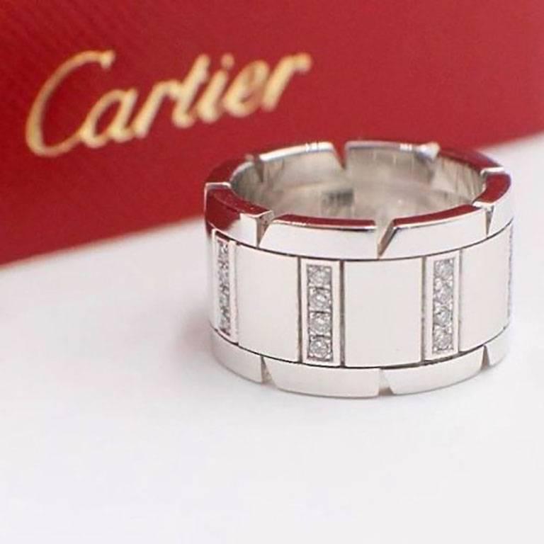 Round Cut Cartier Tank Franchise Diamond Wedding Band Ring 18 Karat White Gold