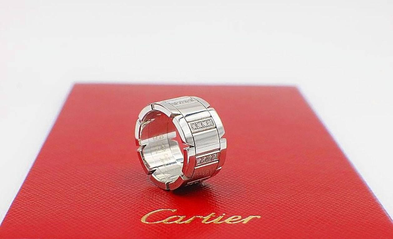 Cartier Tank Franchise Diamond Wedding Band Ring 18 Karat White Gold In Excellent Condition In San Diego, CA
