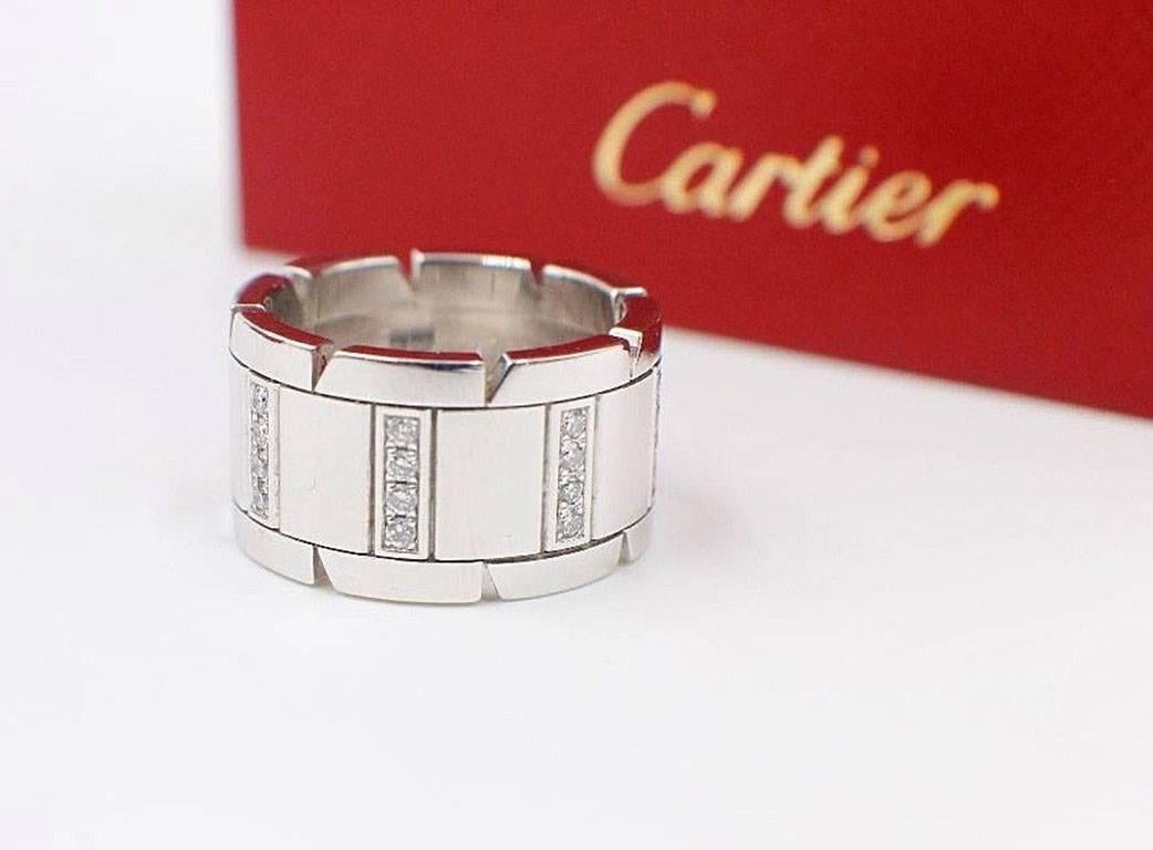 Women's or Men's Cartier Tank Franchise Diamond Wedding Band Ring 18 Karat White Gold