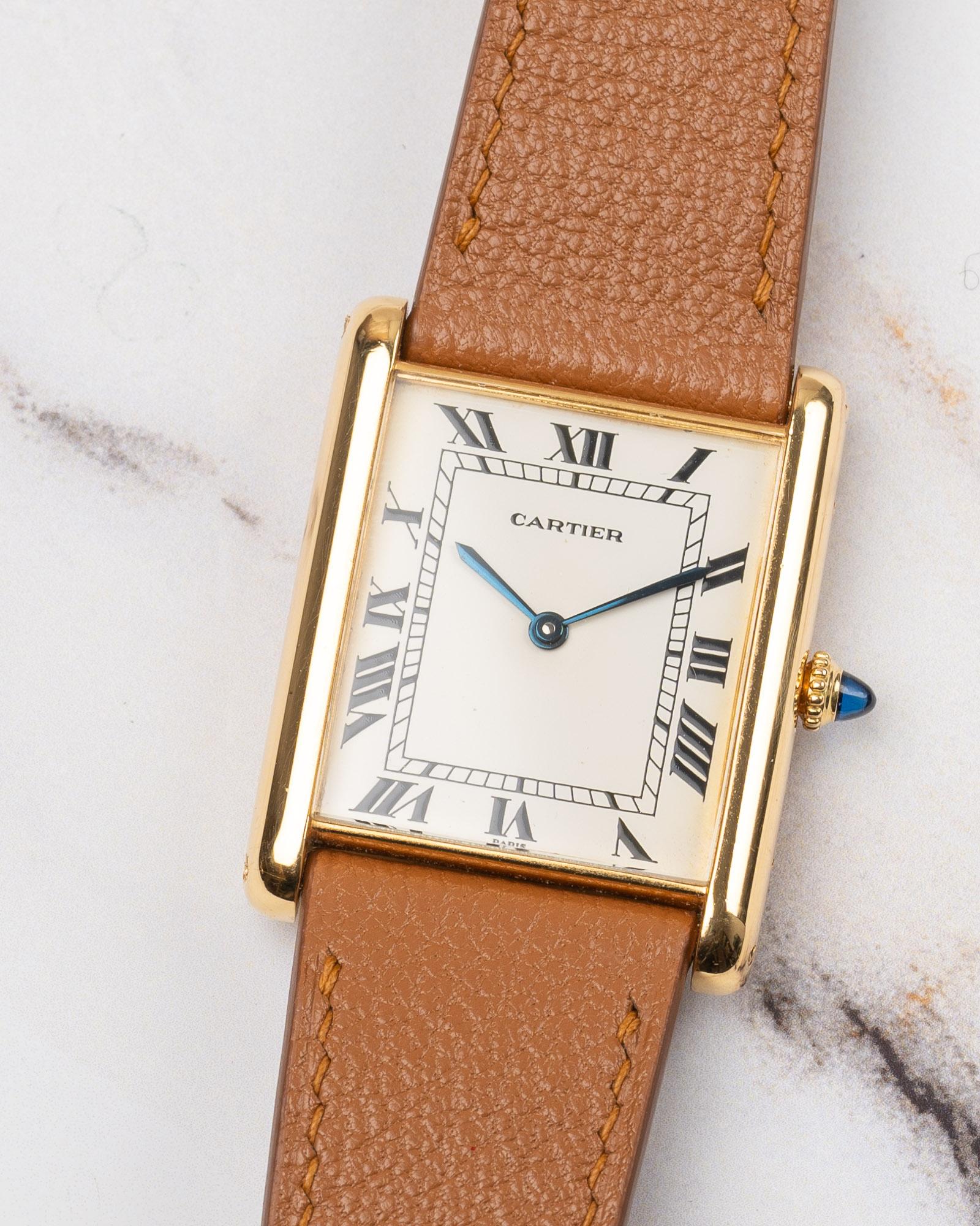 Cartier Tank Jumbo Automatique 17002 Cadran Paris pointu 1970 18k YG Bon état - En vente à SYDNEY, AU