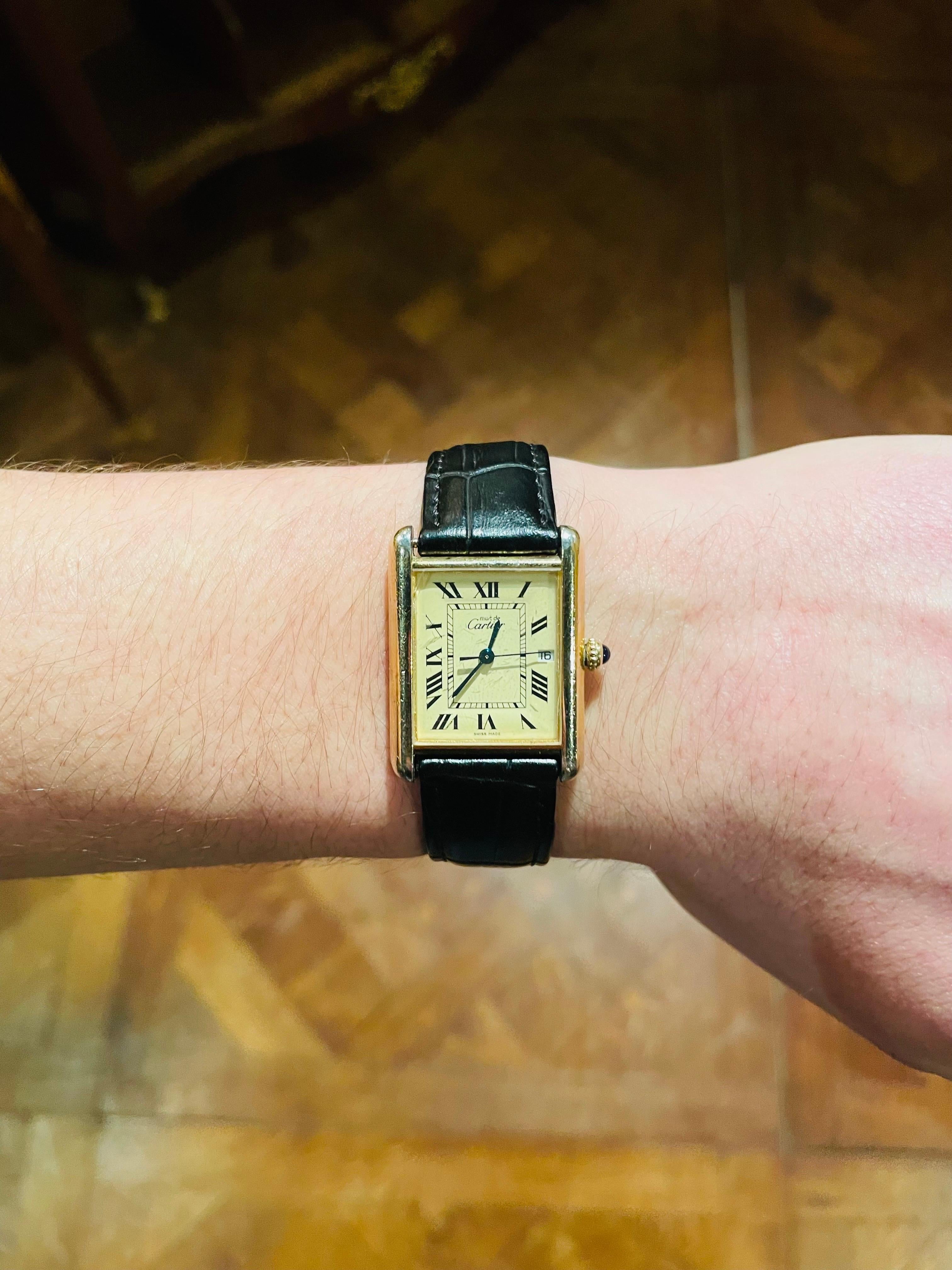 Step into the world of luxury and refinement with the Cartier Tank Jumbo Date 2413 Large GM LM Must de Cartier L.C Classic Railway watch, a true masterpiece from the prestigious Cartier brand. With a rich history of being worn by iconic figures such