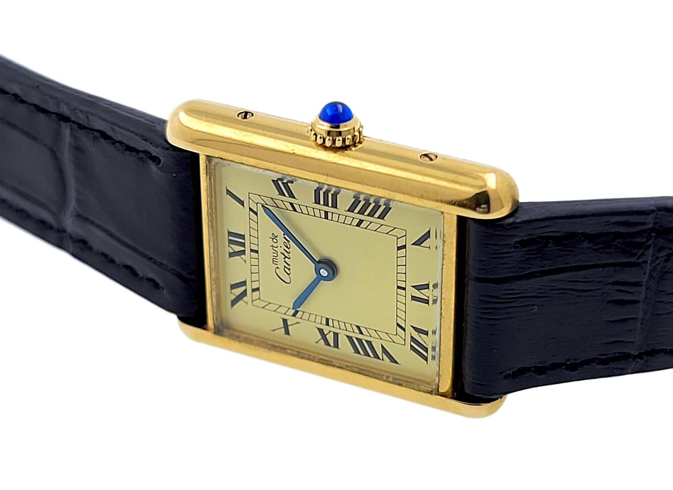 Cartier Tank Large GM LM Must de Cartier Louis L.C Classic Vermeil Folding Clasp In Excellent Condition In Neuilly-sur-Seine, IDF