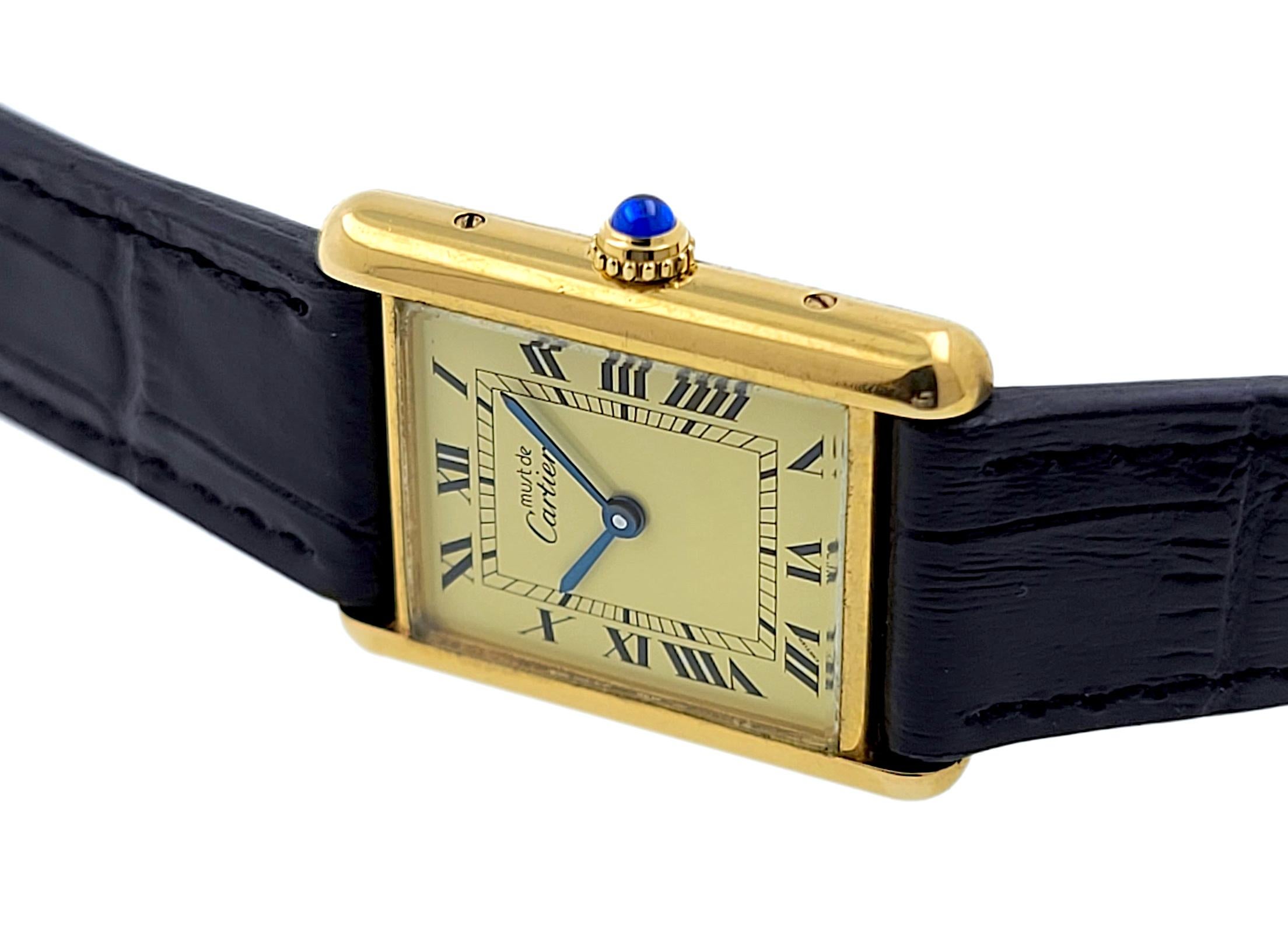 Cartier Tank Large GM LM Must de Cartier Louis L.C Classic Vermeil Folding Clasp In Excellent Condition In PARIS, FR