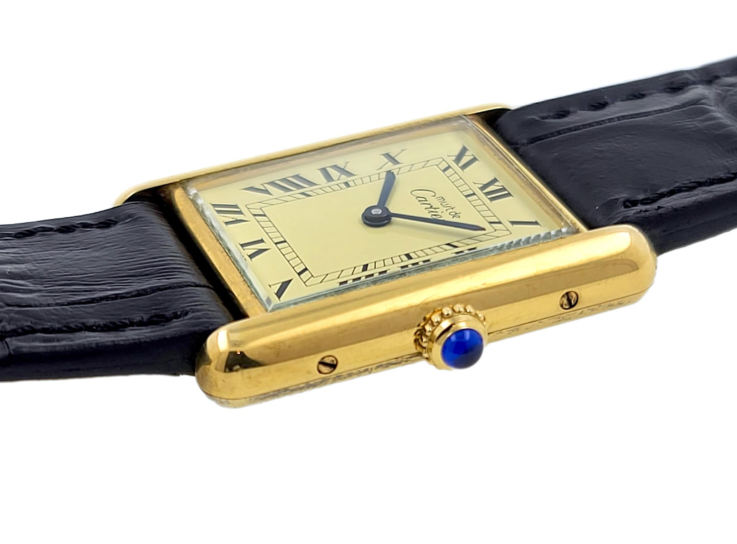 Women's or Men's Cartier Tank Large GM LM Must de Cartier Louis L.C Classic Vermeil Folding Clasp