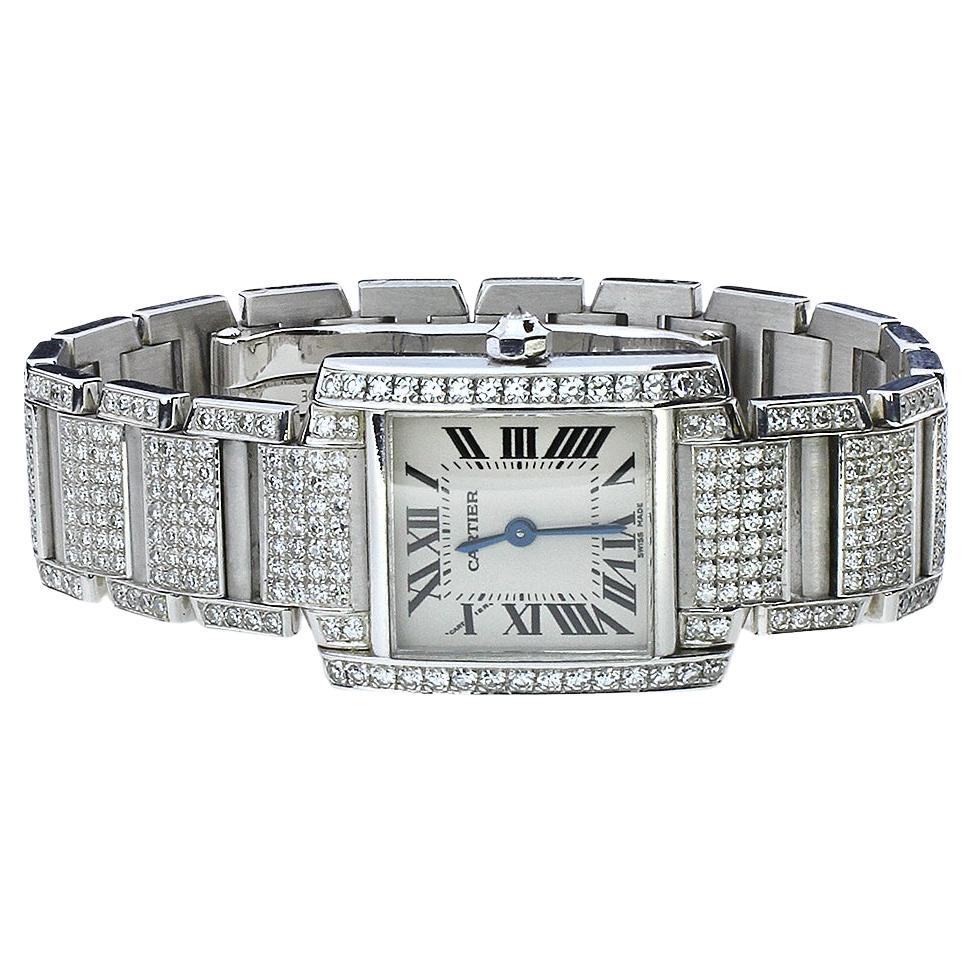 Cartier Tank Le Francaise 2403 5.33ctw Diamond 18K White Gold Watch For Sale