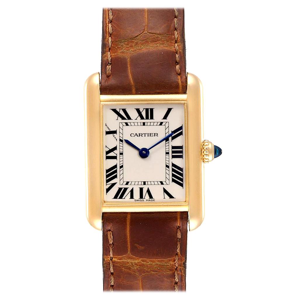 Cartier Tank Louis 18 Karat Yellow Gold Brown Strap Ladies Watch W1529856