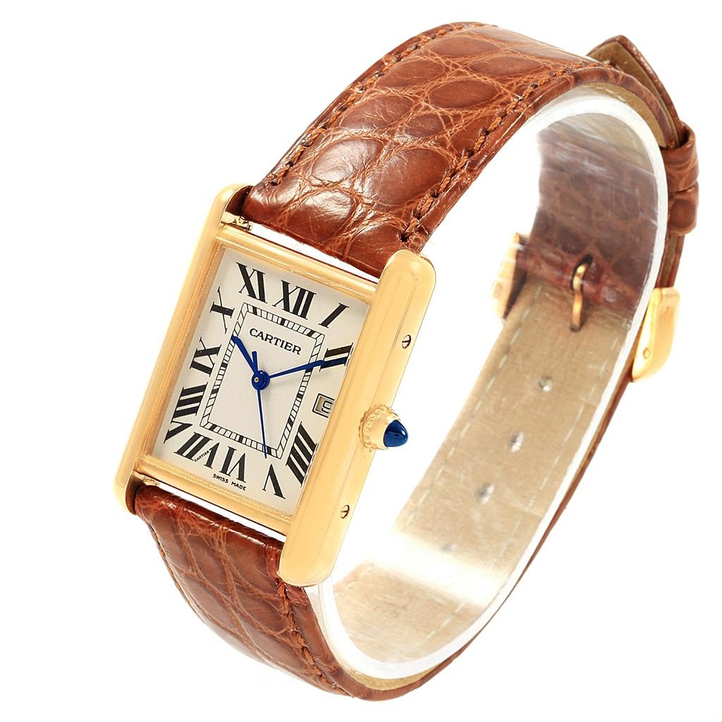 Cartier Tank Louis 18 Karat Yellow Gold White Strap Quartz Watch W1529756 In Good Condition For Sale In Atlanta, GA