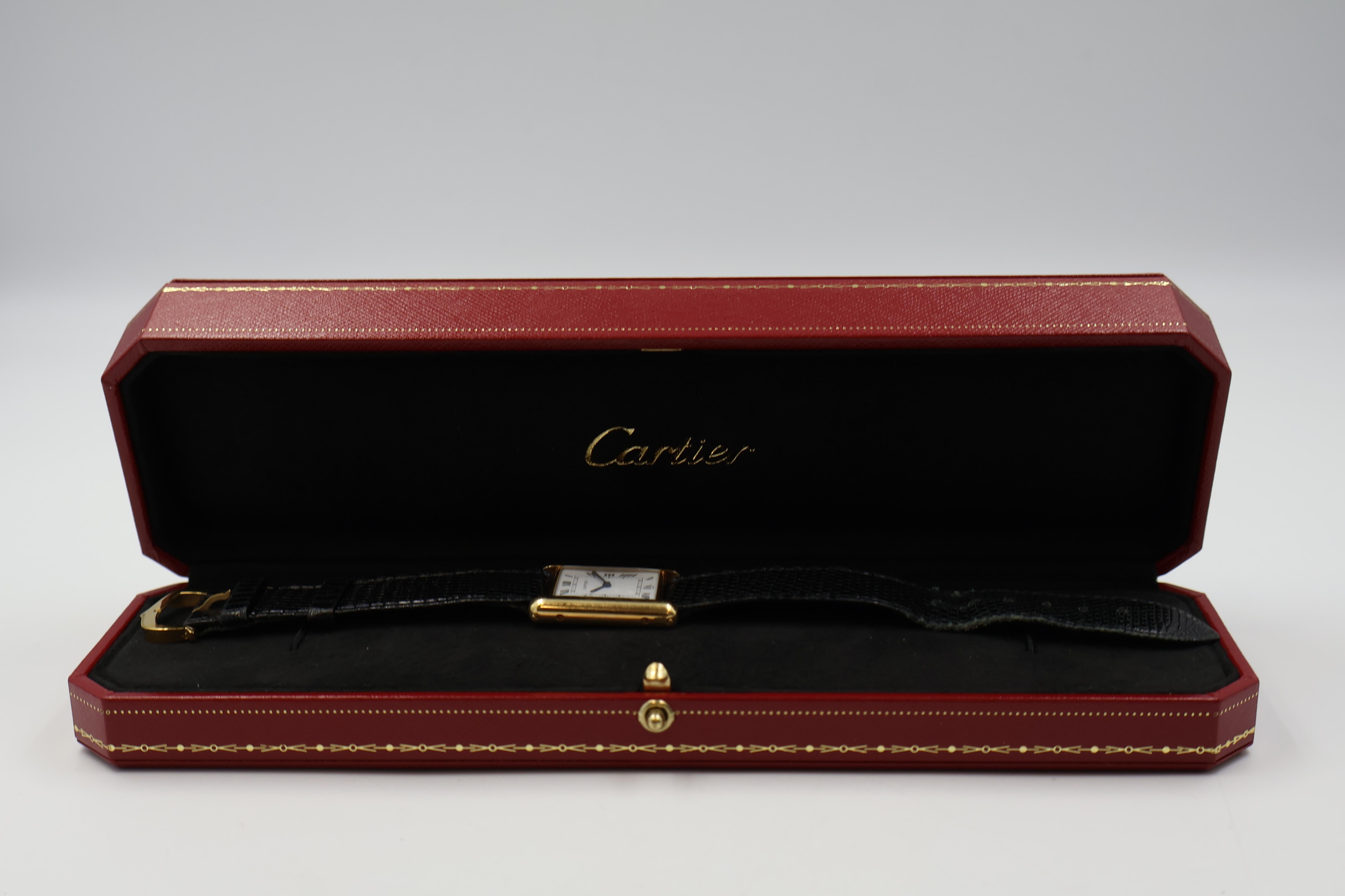 Cartier Tank Louis 18k Herrenuhr mit Original Box im Angebot 3
