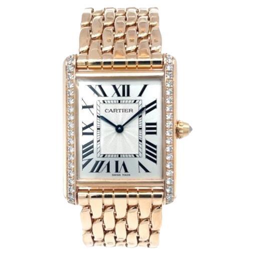 Cartier Tank Louis 18K Rose Gold Quartz Watch with Factory-Set Diamonds For Sale