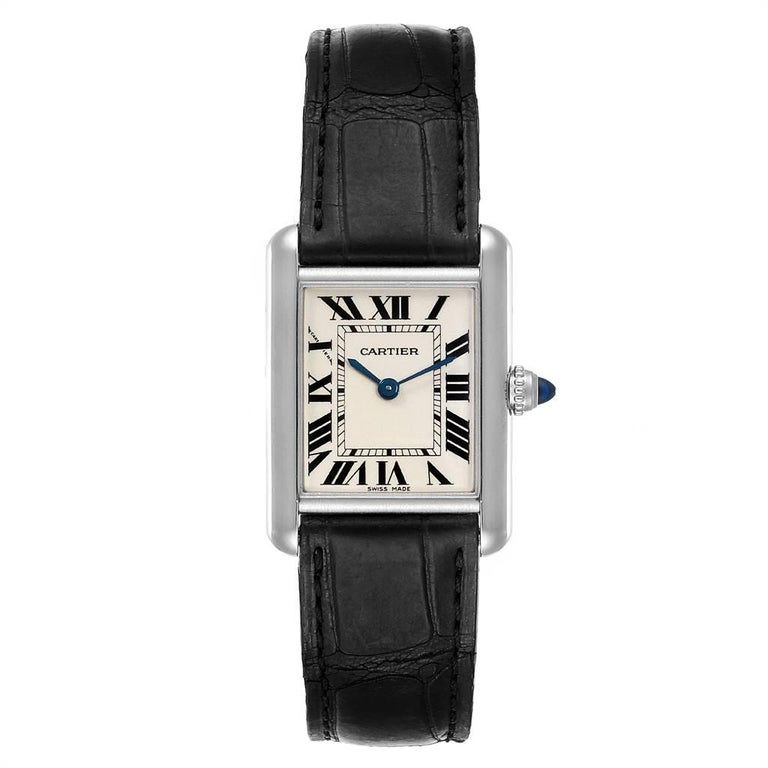Cartier Tank Louis 18 Karat White Gold Black Strap Ladies Watch W1541056 For Sale At 1stdibs