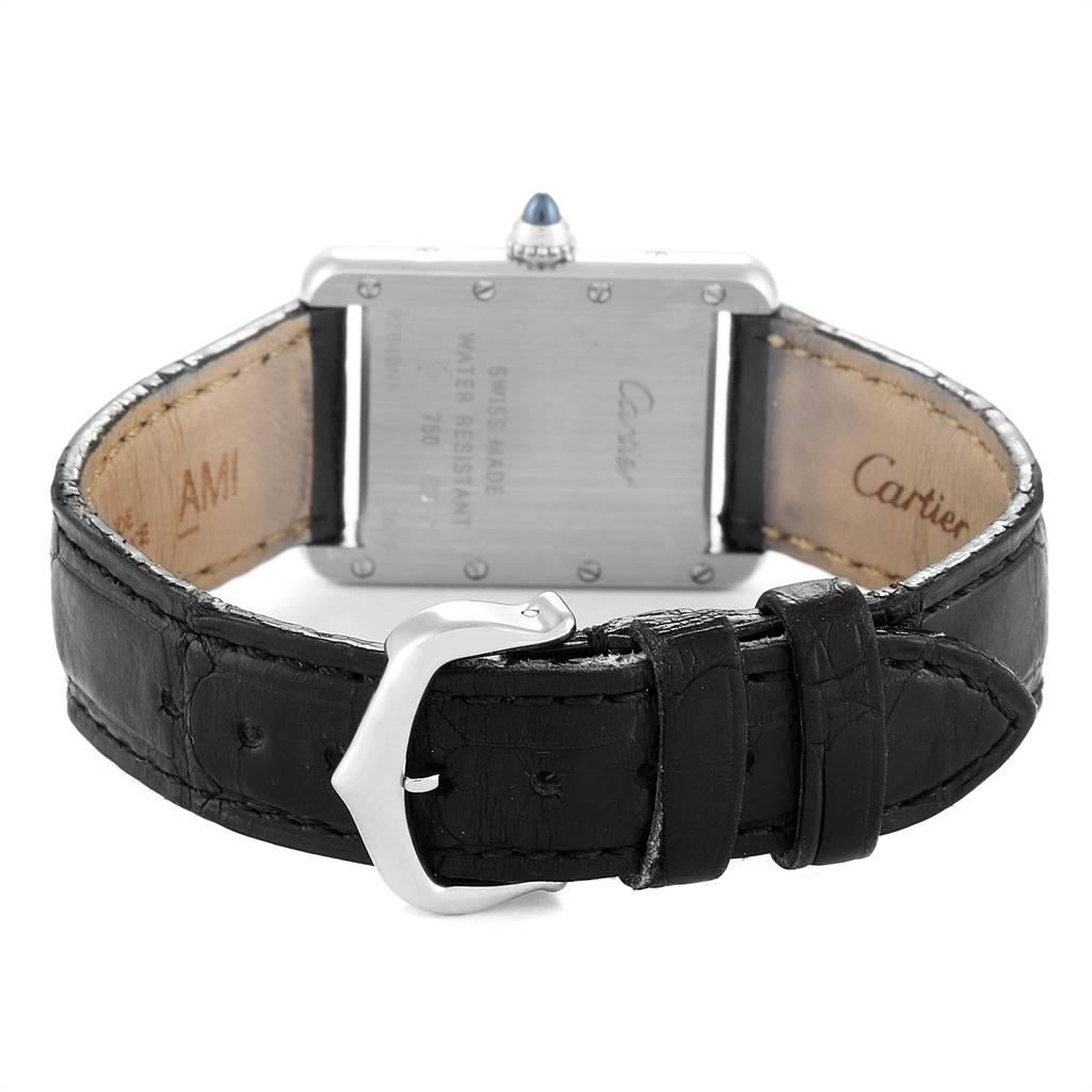 Women's Cartier Tank Louis 18 Karat White Gold Black Strap Ladies Watch W1541056 For Sale