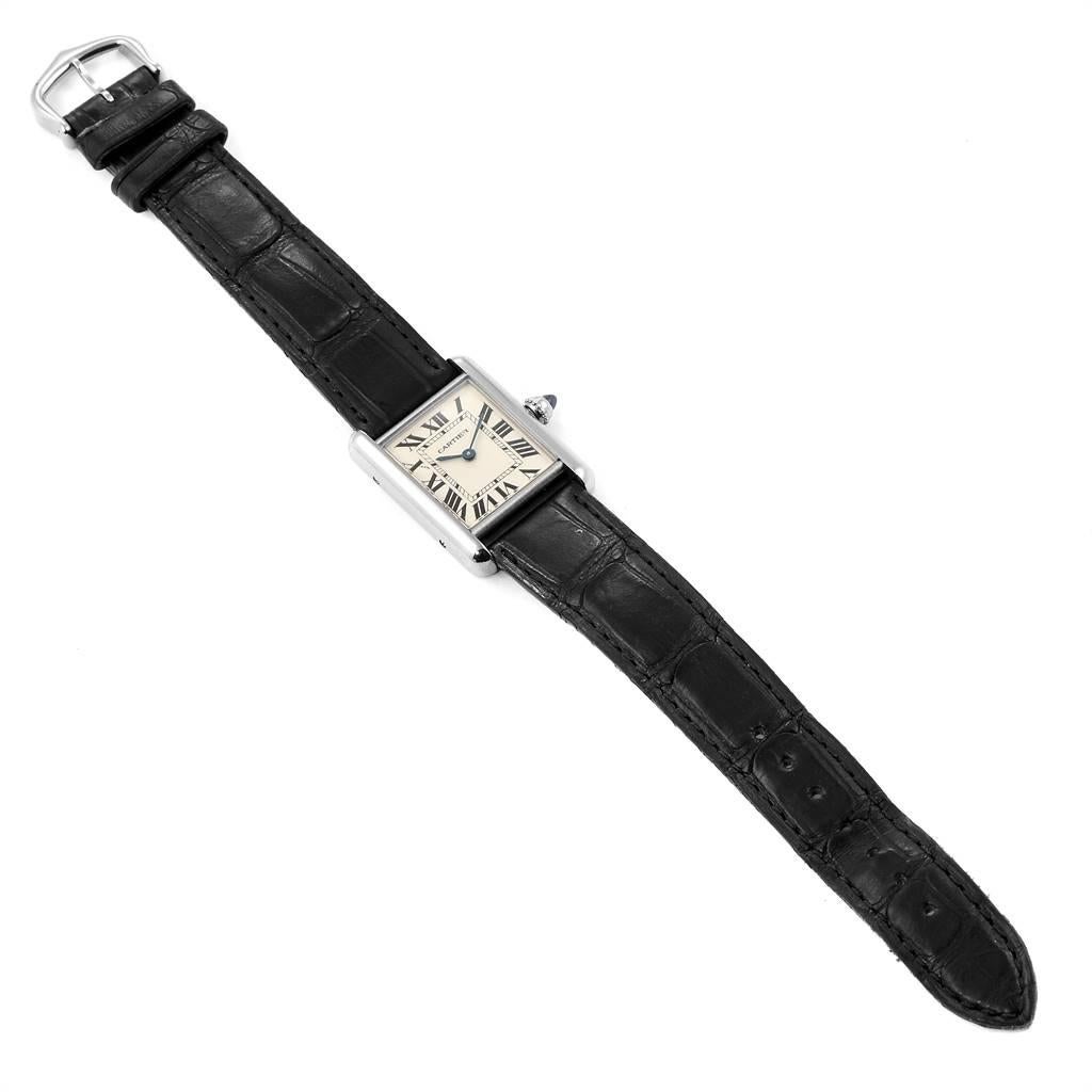 Cartier Tank Louis 18 Karat White Gold Black Strap Ladies Watch W1541056 For Sale 2