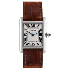 Cartier Tank Louis 18k White Gold Brown Strap Ladies Watch W1541056