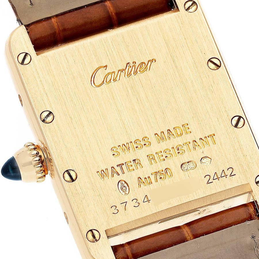 Cartier Tank Louis 18k Yellow Gold Brown Strap Ladies Watch W1529856 Box Card In Excellent Condition In Atlanta, GA