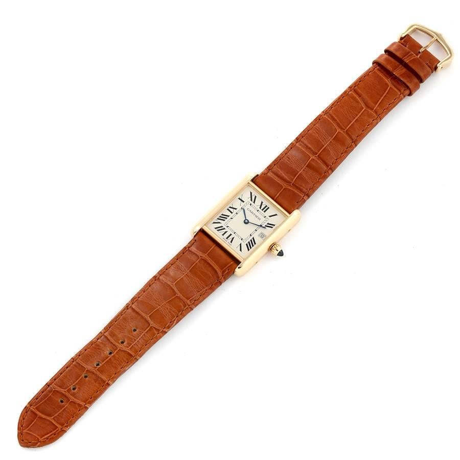 Cartier: 18 Karat Gelbgold Herrenuhr Tank Louis mit braunem Riemen, W1529756 im Angebot 5