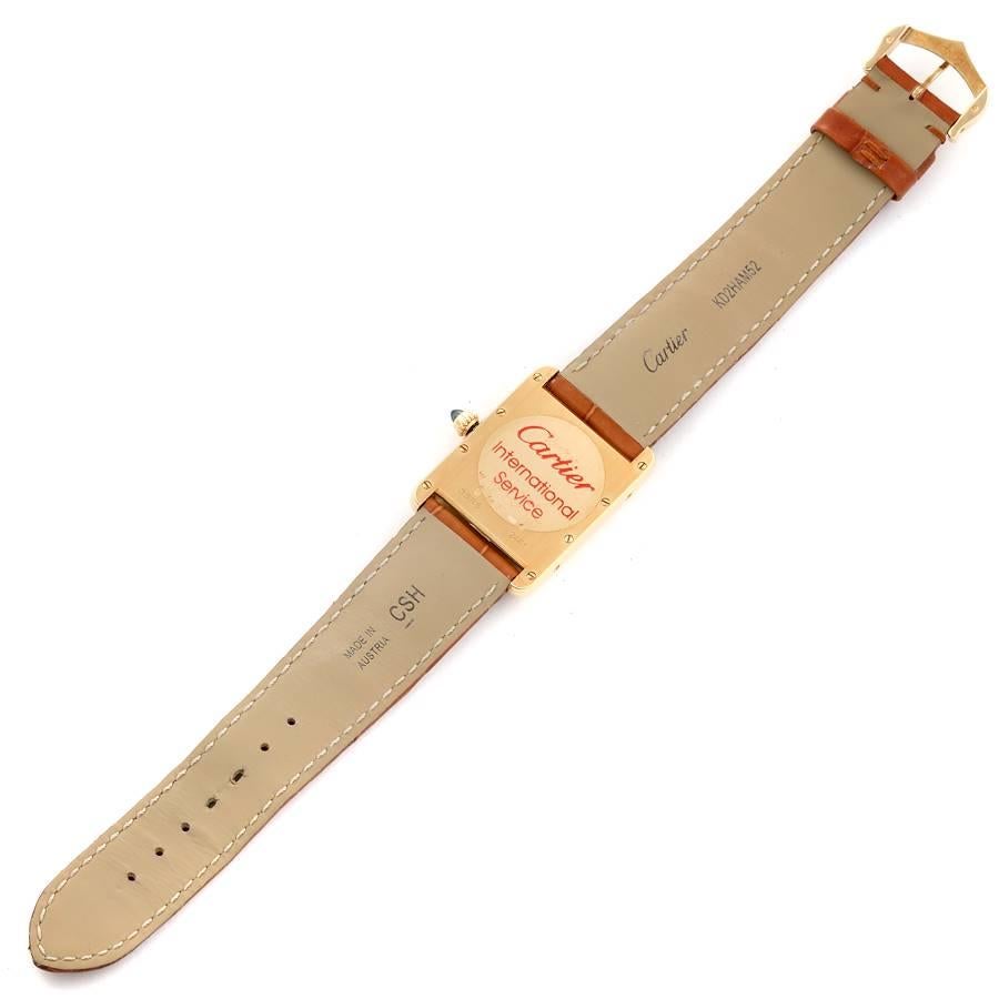 Cartier: 18 Karat Gelbgold Herrenuhr Tank Louis mit braunem Riemen, W1529756 im Angebot 6