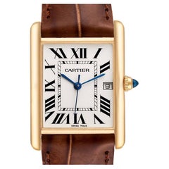 Cartier Tank Louis 18k Yellow Gold Brown Strap Mens Watch W1529756