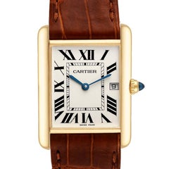 Cartier Montre Tank Louis en or jaune 18 carats avec bracelet marron pour hommes W1529756