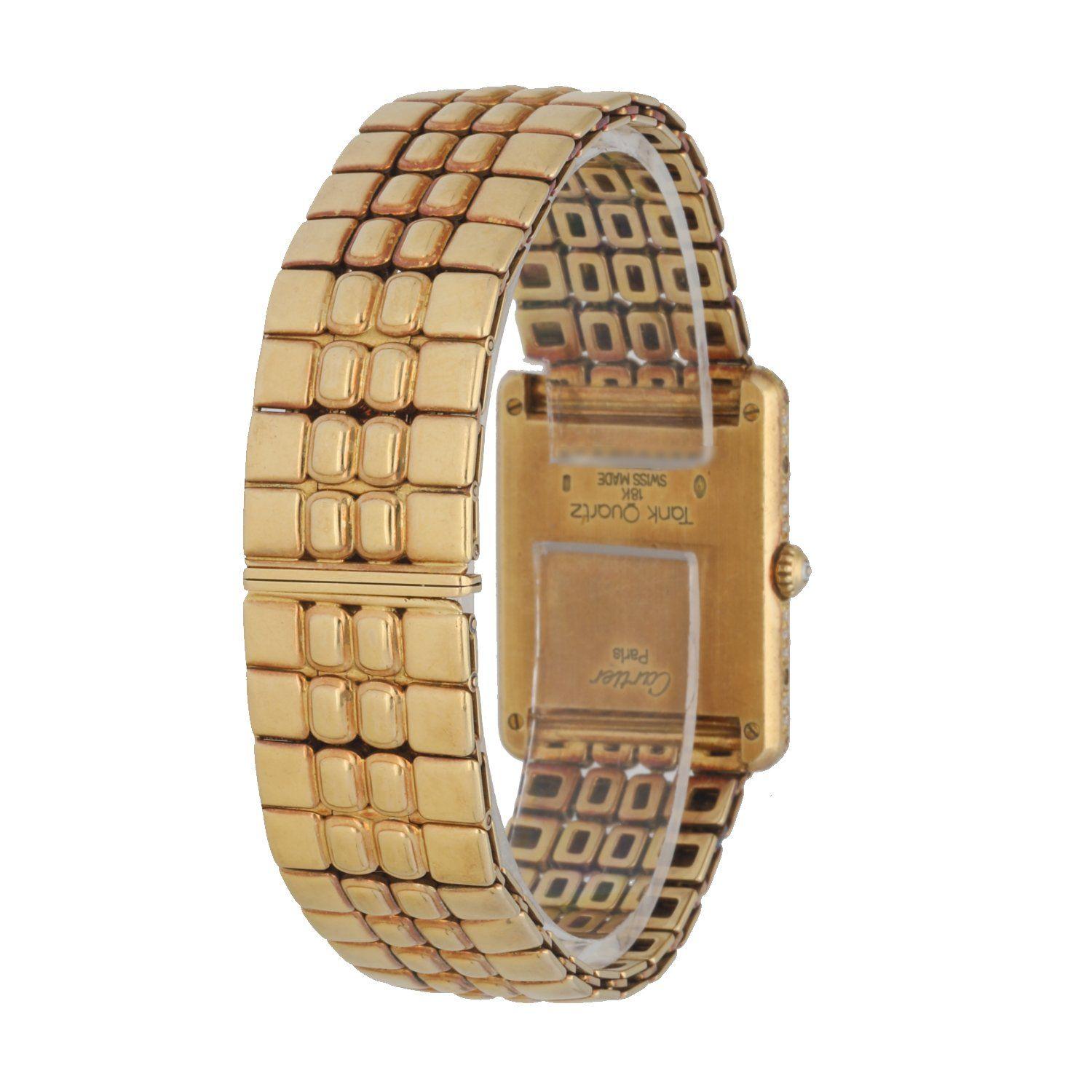Cartier Tank Louis 18K Yellow Gold Diamond Bezel Ladies Watch In Excellent Condition In Great Neck, NY